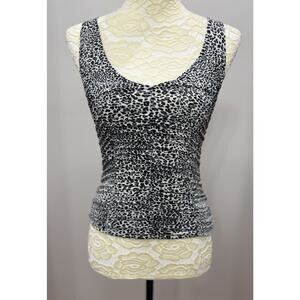 Vintage Y2K Small Leopard Animal Print Cami Tank Top V Neck Rouched USA